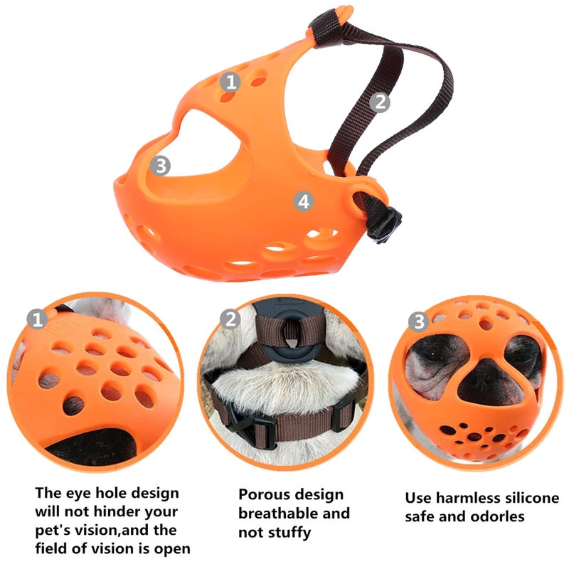 JYHY Short Snout Dog Muzzles,Soft Silicone Adjustable Breathable Bulldog Muzzle for Biting Chewing Barking Training,Ideal for Flat-Faced Dogs (L, Orange) - Image 3